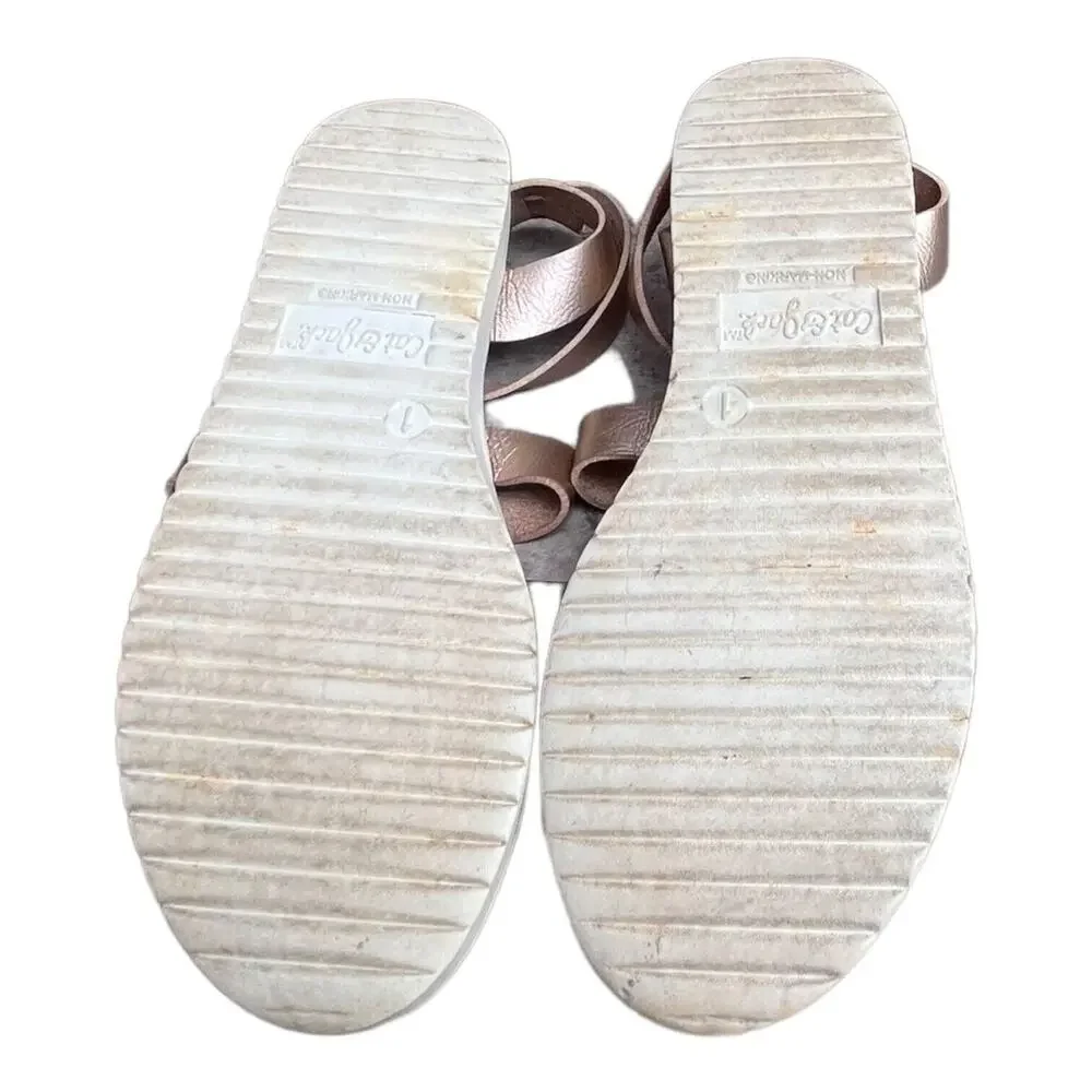 Cat &‎ Jack Girls Champagne Gold Pink Sandals Shoes 1M EUC